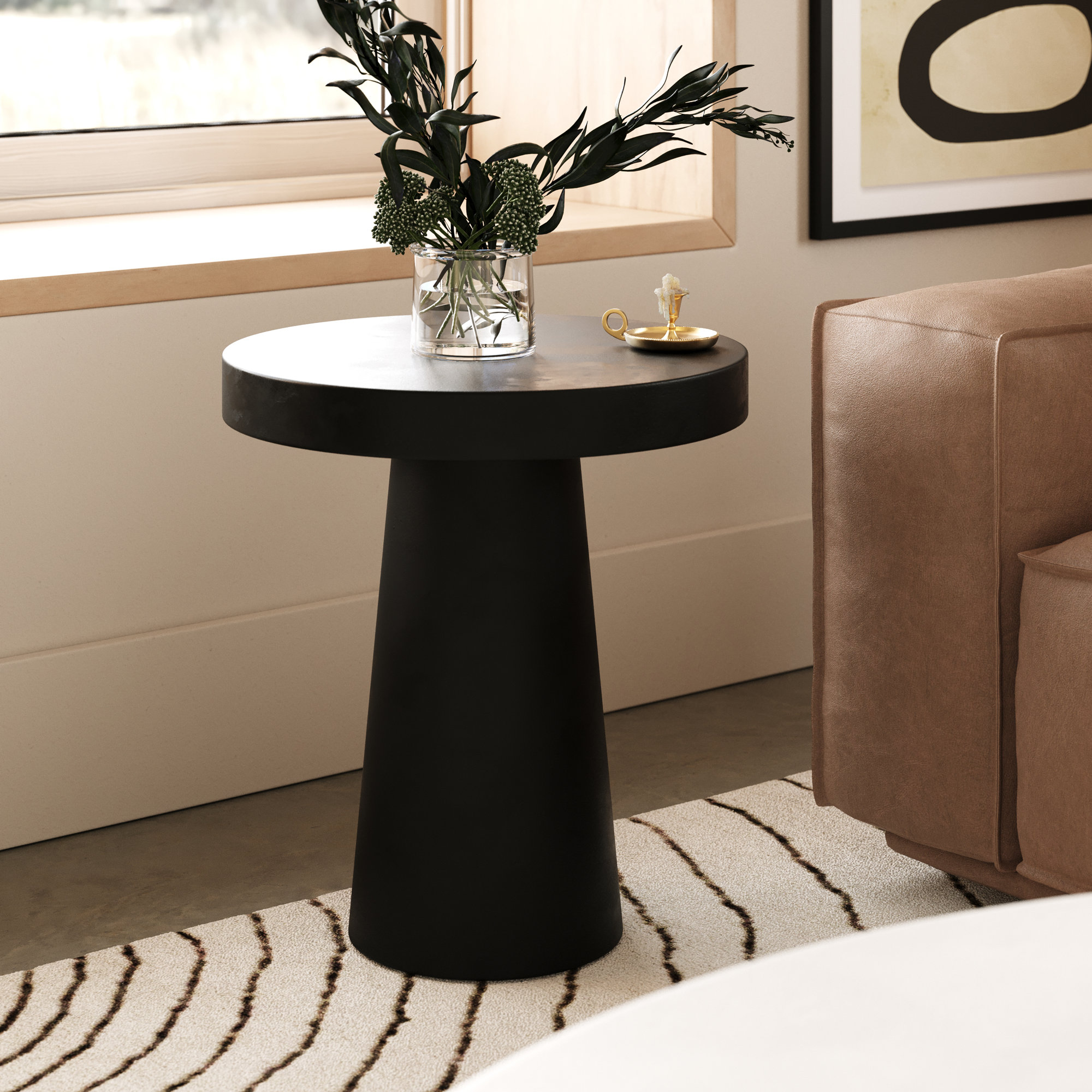 Prevelly 18" Concrete Round Patio Table, Black