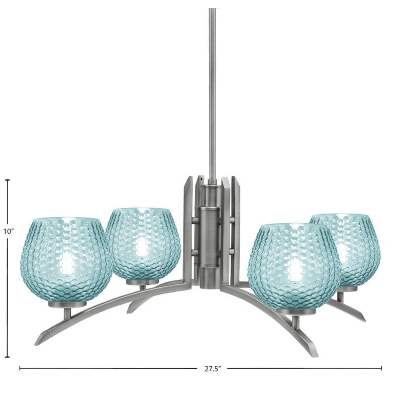 Lustre lumineux avec verre texturé turquoise de 6 po, Graphite, H 58,25 po x l 27,5 po x P 27,5 po, 4