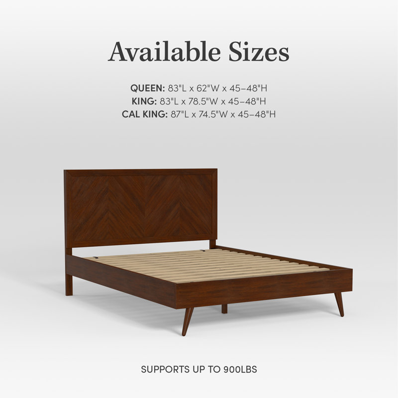 Aydelis Mid-Century Modern Solid Wood Low Profile Platform Bed with Headboard, Walnut, California King