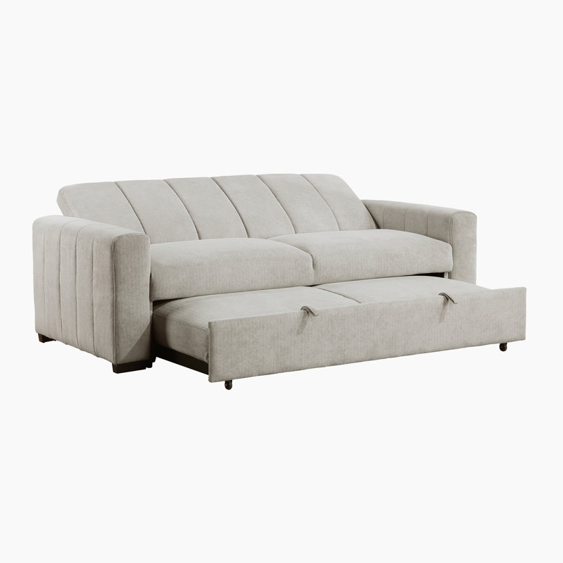 Ruairi 85" Transitional Textured Fabric Convertible Sofa with Pull-out Bed with Solid Wood and Plywood Frame, Supportive Foam and Pocket Coil Seating