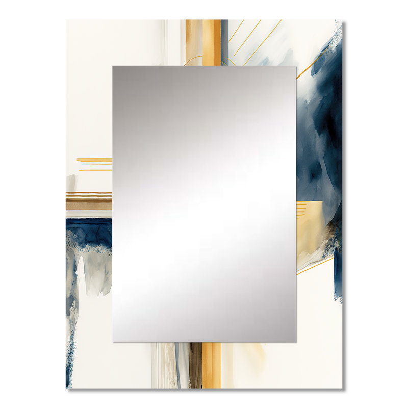Modern Blue And Gold Abstract IV - Transitional Decorative Wall Mirror, Blue  Mirror, Printed Metal Art, 32" x 24"
