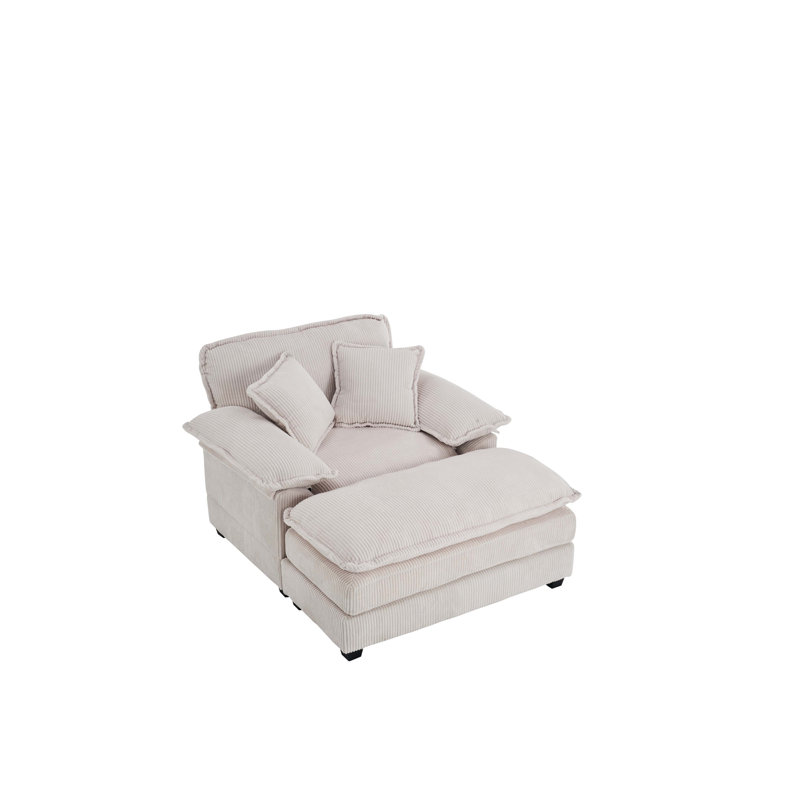 Ensemble de canapé confortable confortable en velours côtelé avec coussins décoratifs et repose-pieds, idéal pour se détendre dans le salon