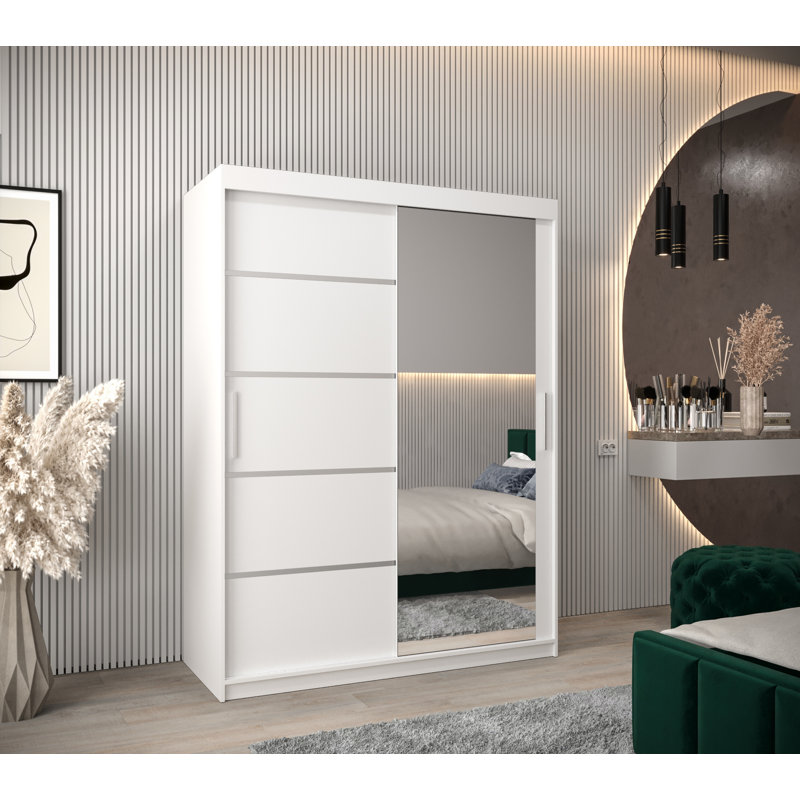 Logun 2 Door Manufactured Wood Wardrobe, 200cm H x 150cm W x 62cm D, White Matt