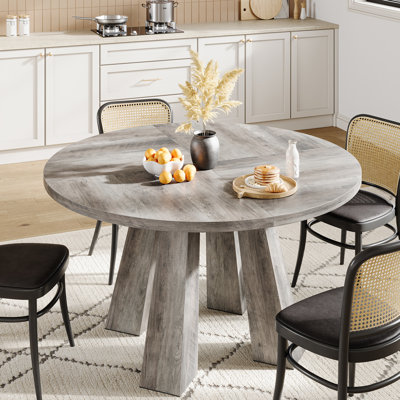 Round Dining Room Table for 4-6, 47" Wood Kitchen Table with Sturdy Base, Farmhouse Circle Dinner Table for Living Room, Apartment, 4 Strong Legs, Only Table, Gray