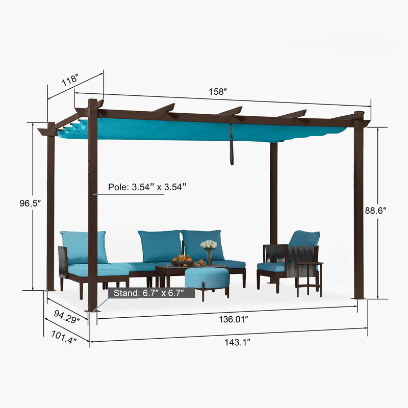 Purple Leaf Aluminium Pergola With Canopy, Blue, 96"H x 158" W x 118" D