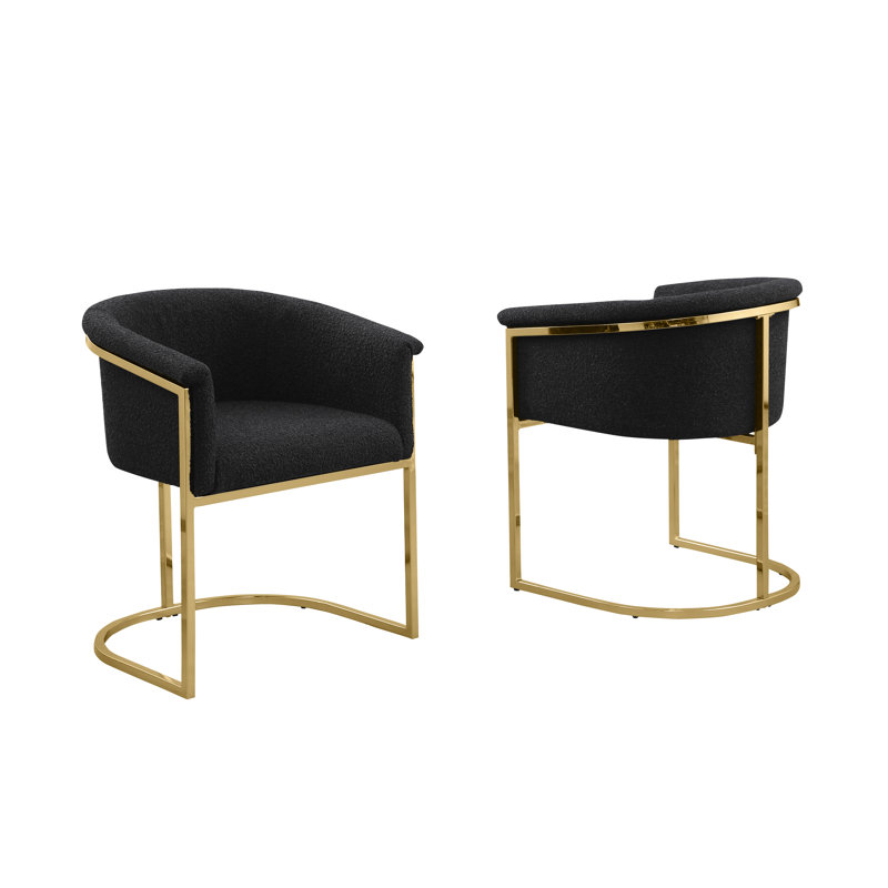 Chaises d'appoint en tissu avec base Boucle, Noir, Or