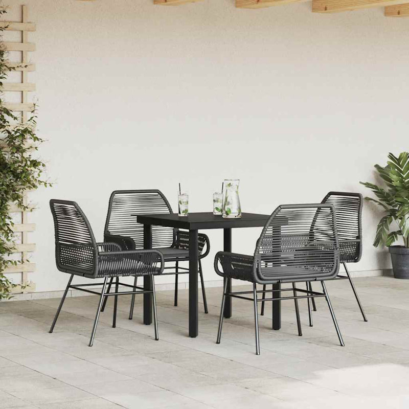 Ensemble repas de patio avec coussins en verre et poly rotin, Noir / Noir, H 29,1 po x l 31,5 po x L 31,5 po, 4