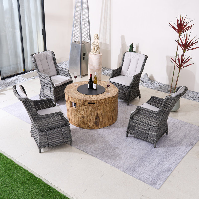 Nouriah 5-Piece Multiple Chairs Seating Group With Cushions, White, Brown/Gray