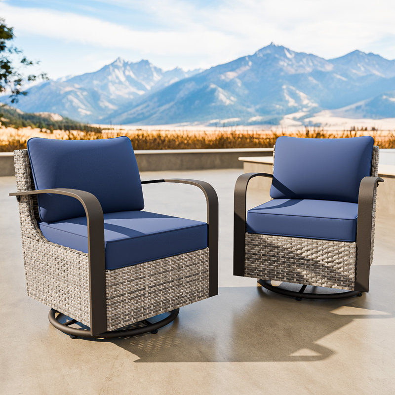 Chaise d'extérieur pivotante en osier avec coussins, Bleu très foncé