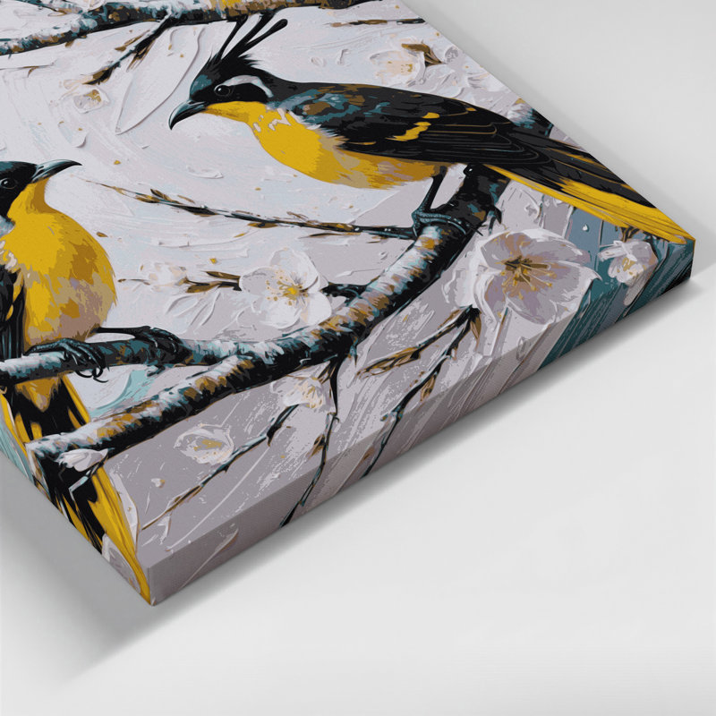 Oiseaux jaunes sur toile Bulbul, H 32 po x l 32 po