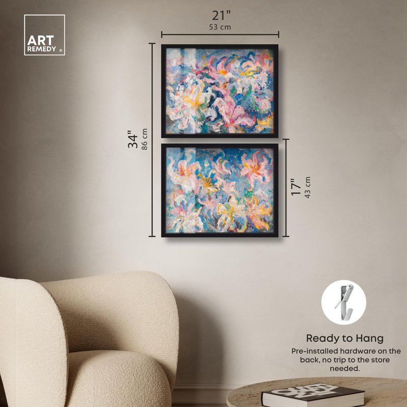 Pastel Riot Modern Boho Vibes par Shadowbox Floral Abstracts par Art Remedy, Noir, H 17 po x l 21 po
