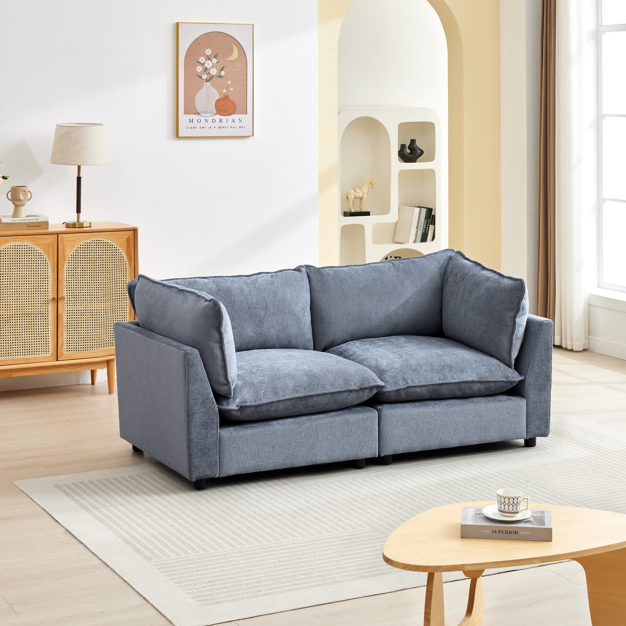 Eagan 74.8" 2 - Piece Modular Sofa, Blue Chenille