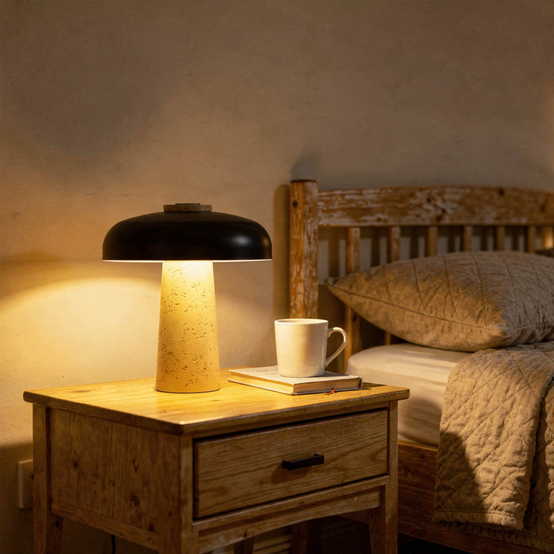 Resin Table Lamp with Dimmable Design and Black Metal Shade, Small