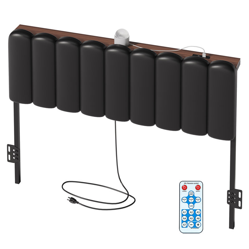 Queen PU Leather Upholstered Headboard with Aurora LED Lights & Storage, Height Adjustable for 8-14 inch Mattress, Black