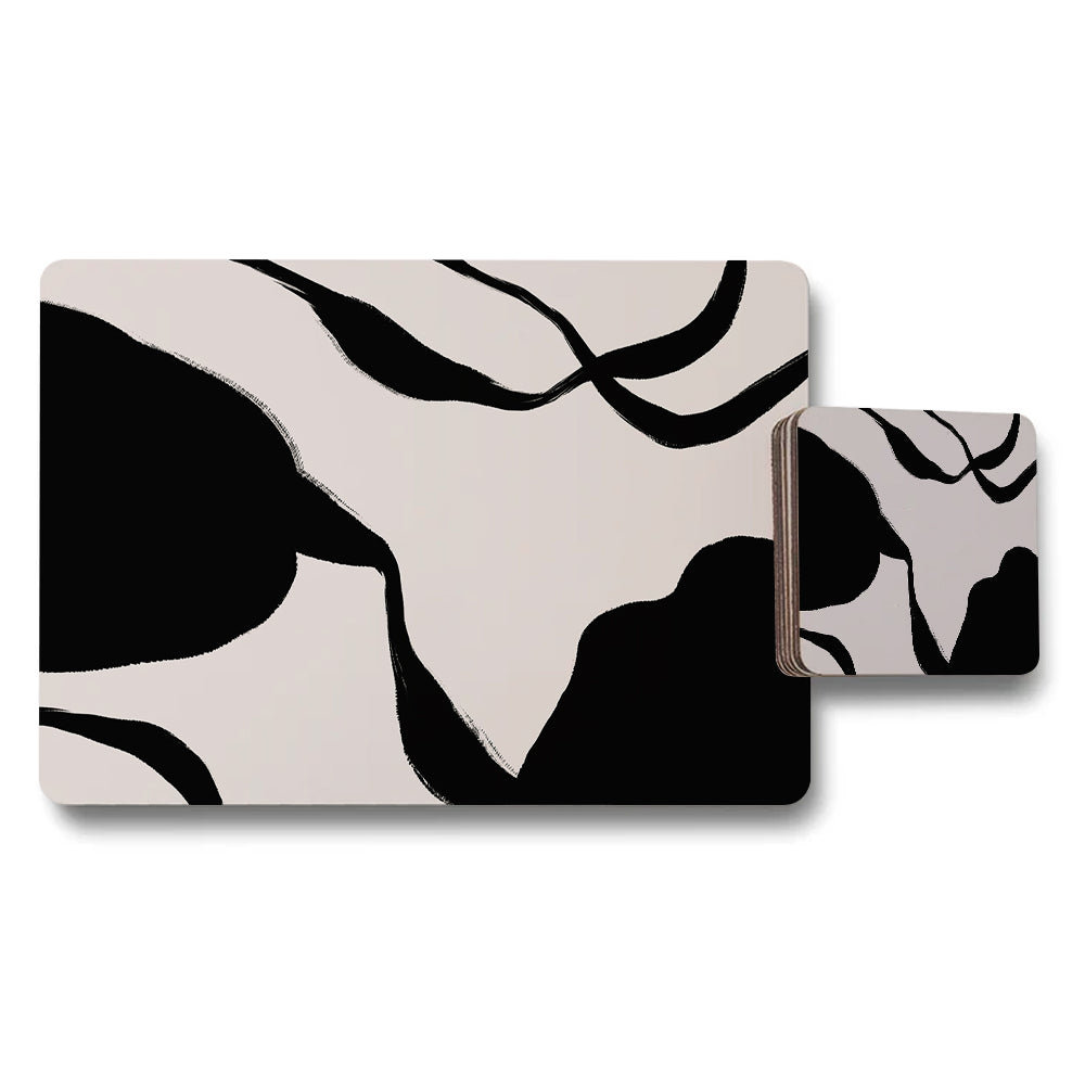 Abstract Black and Beige Placemat and Coaster Set for Modern Tables