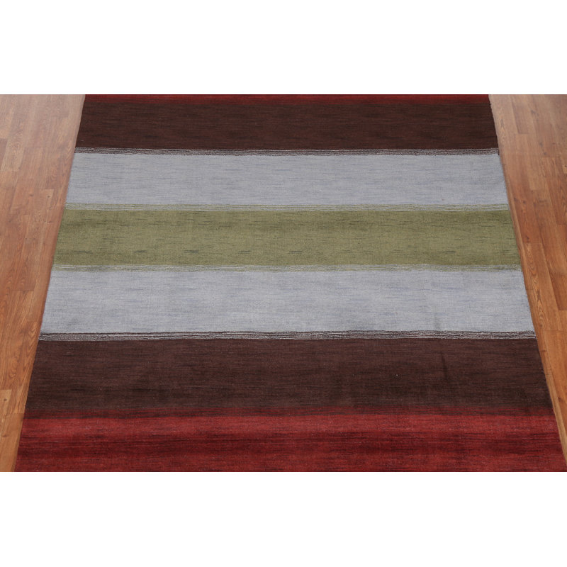Tapis rouge / vert en laine noué à la main de conception unique nouvel âge 6 pi 6 po x 9 pi 10 po Lenee