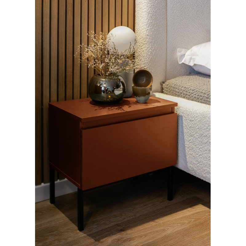 Auburntown 49cm W Manufactured Wood Bedside Table, Brick Red