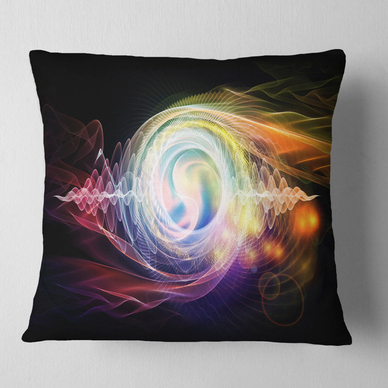 Vague lumineuse en particules sur fond noir - coussin imprimé abstrait, 16 po x 1 po, Coussin décoratif
