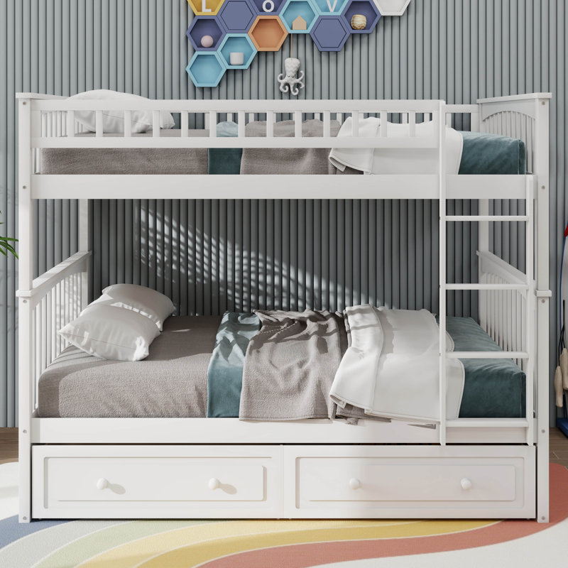 Kelmend Bunk Bed With Drawers, Convertible Beds, Full Over Full, White