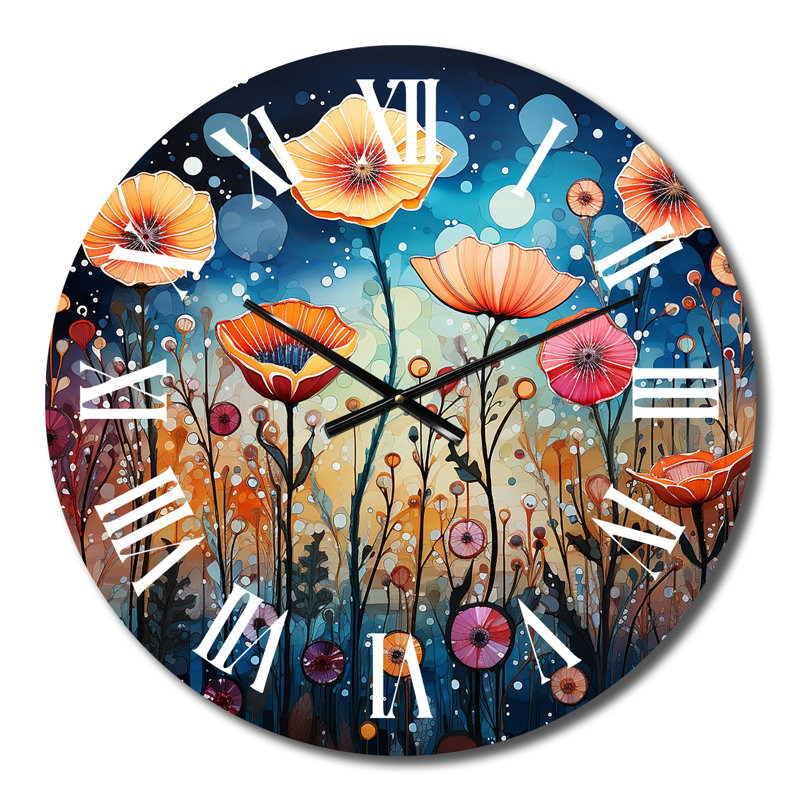 Horloge murale Wildflowers Whimsical Blooms Pointillism II, Petit