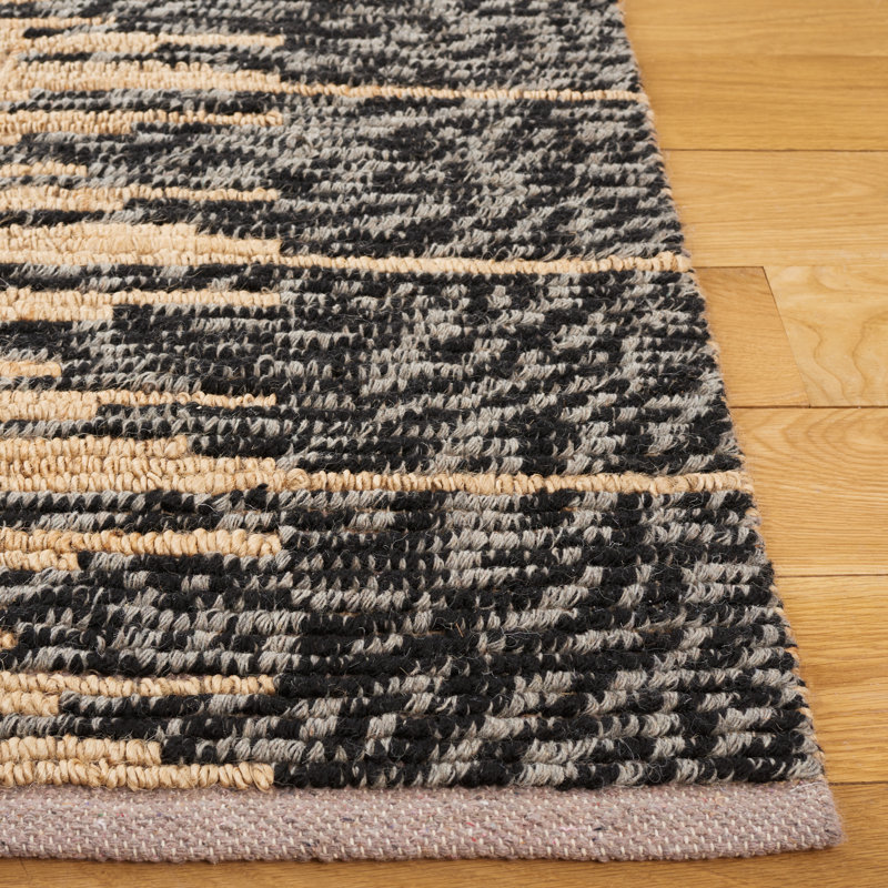 Shivali Natural Fiber Hand Woven Jute/Wool Abstract Rug in Black/Natural, Square 6'