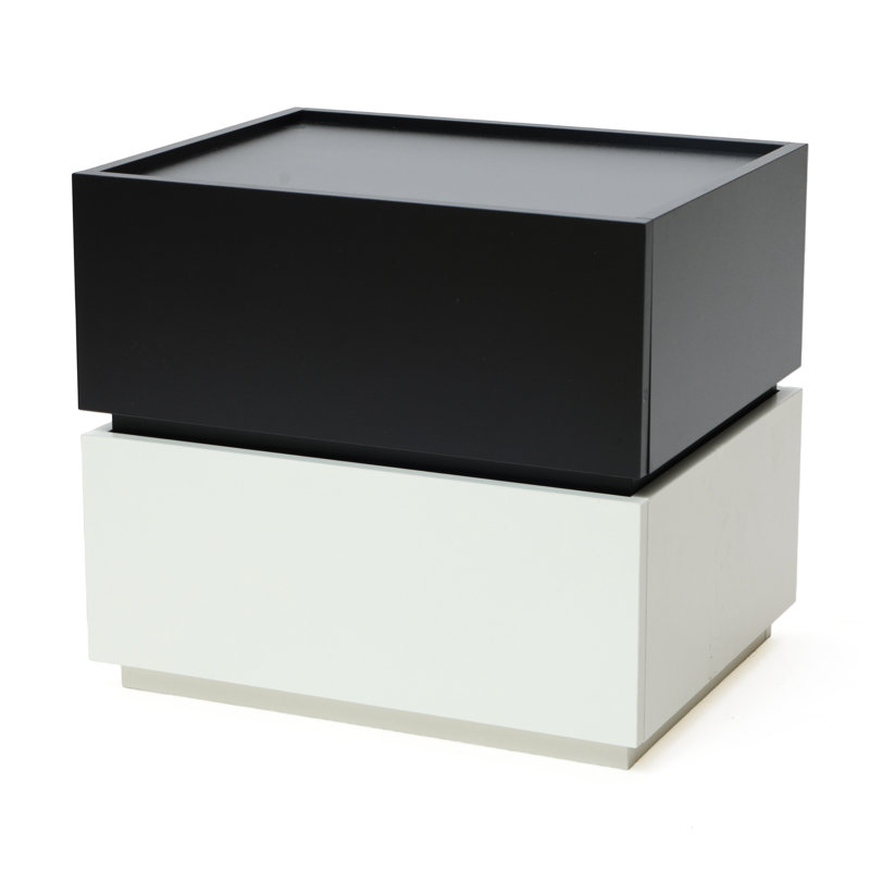 Table de chevet moderne à deux tiroirs, style bicolore noir et blanc, en bois d'ingénierie, hauteur 45 cm (17,7 po).