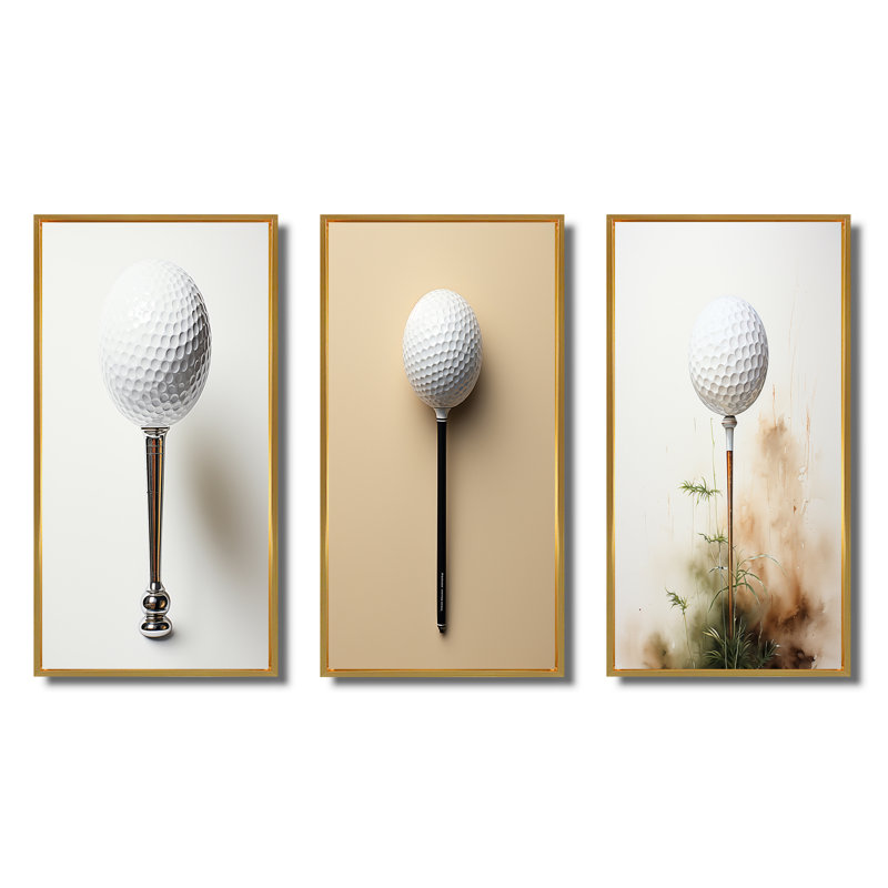 Minimalisme, jeu de golf 3 pièces, H 32 po x l 48 po, Encadrement doré