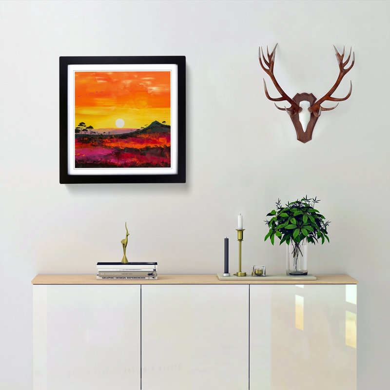 Japanese Sunset Colour Field Painting No.4 - Single Picture Frame Print on Wood, Black