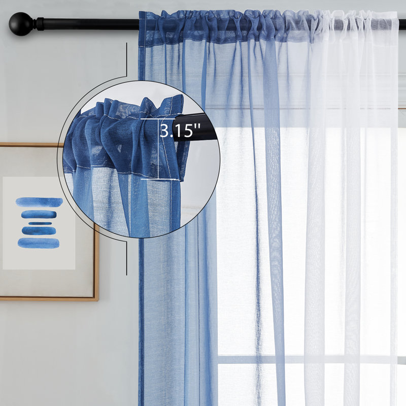 Diyon Gradient Sheer Curtains for Room Decor,Chiffon Gradient Semi Voile Rod Pocket Window Drapes,Set of 2, Blue