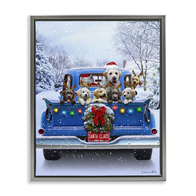 Cadre flottant pour chiots de Noël, conception de Jadei, H 31 po x l 25 po, Cadre flottant gris lustré
