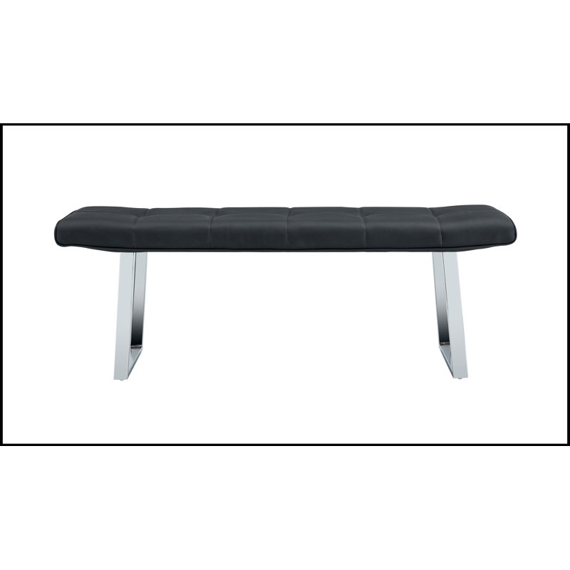 Banc rembourré avec cuir de qualité supérieure et pieds en métal, Noir