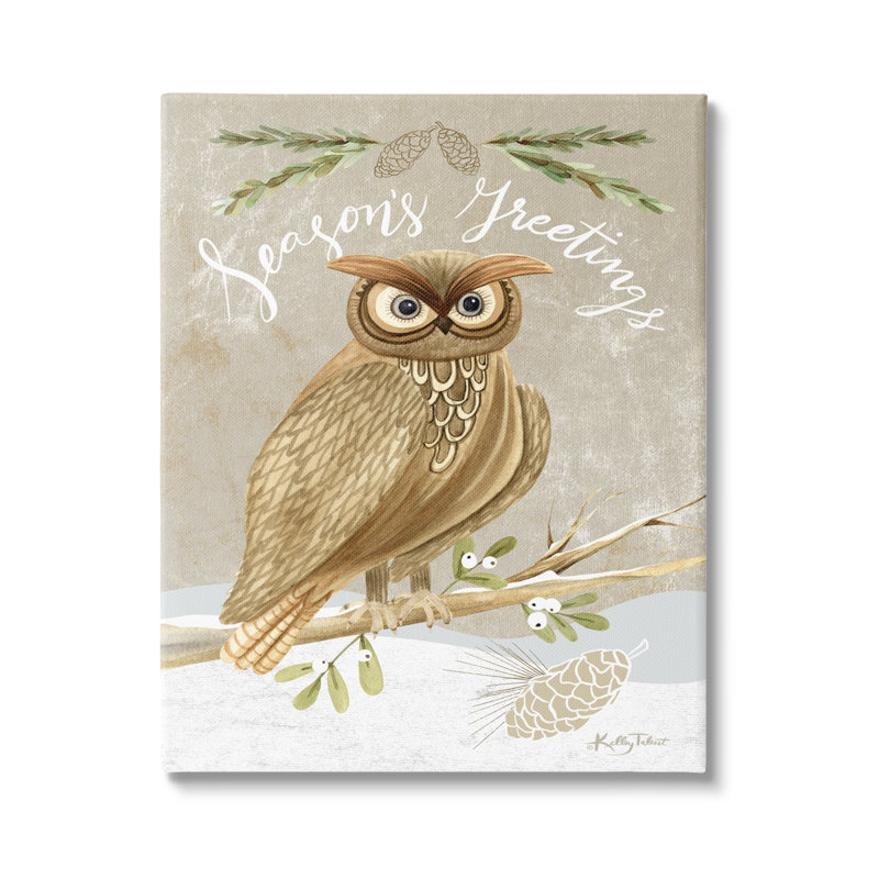 Season's Greetings Winter Snowscape Owl, Toile tendue, H 20 po x l 16 po x P 1,5 po