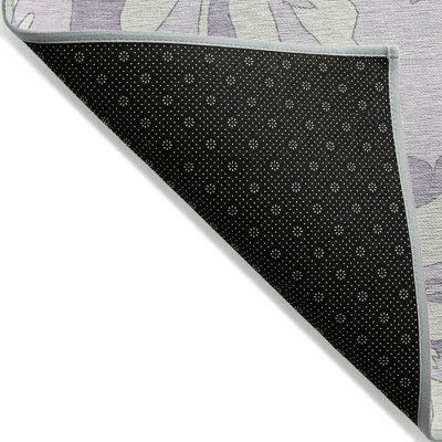 10' X 14' Lavender Lilac And Ivory Floral Washable Indoor Outdoor Area Rug