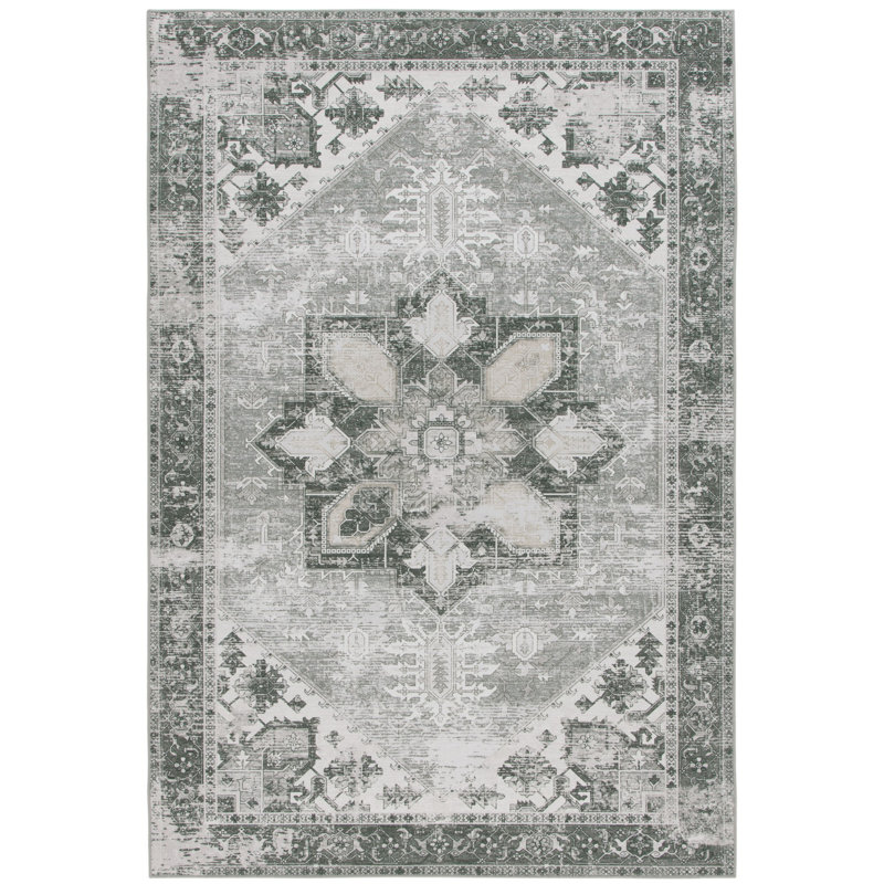 DeBary Oriental Dark Sage/Ivory Area Rug, Rectangle 4' x 6'