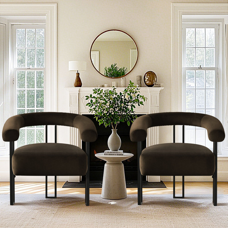 Ensemble de 2 chaises d'appoint rembourrées à 3 pieds de 29,5 po de largeur, Velours brun chocolat