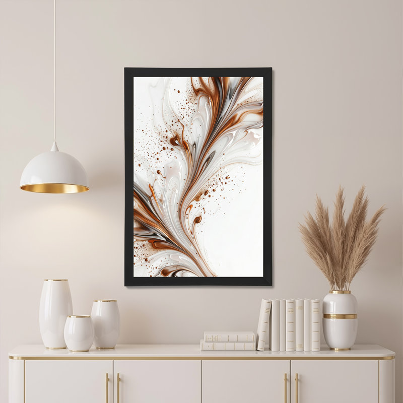 Art mural sur toile tourbillonnant en bronze métallique et blanc, 30"H x 20"W