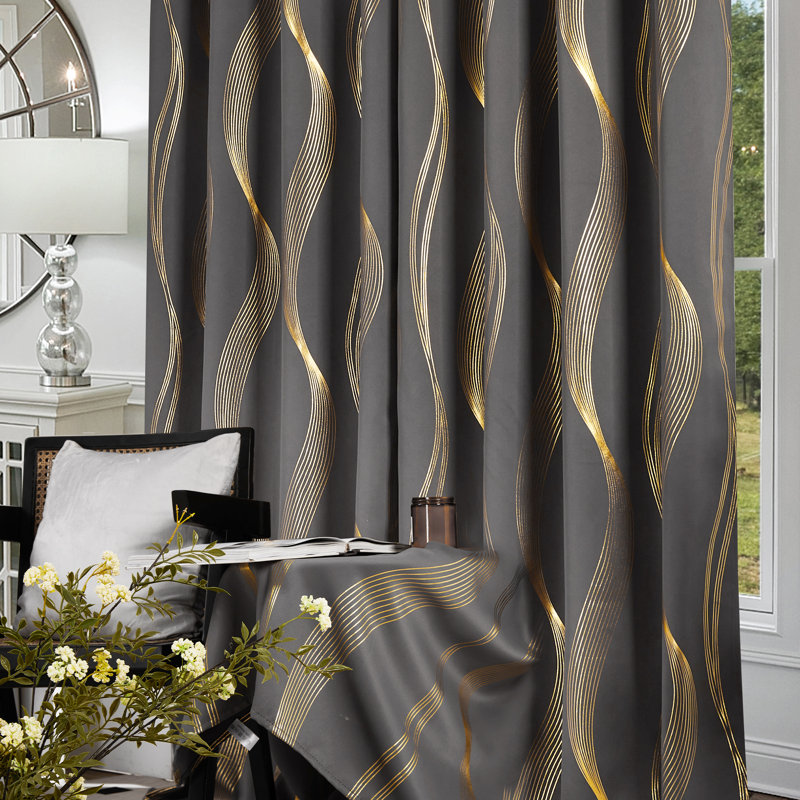 Geometric Blackout Thermal Curtain Pair, 52" W x 63" L, Dark Gray