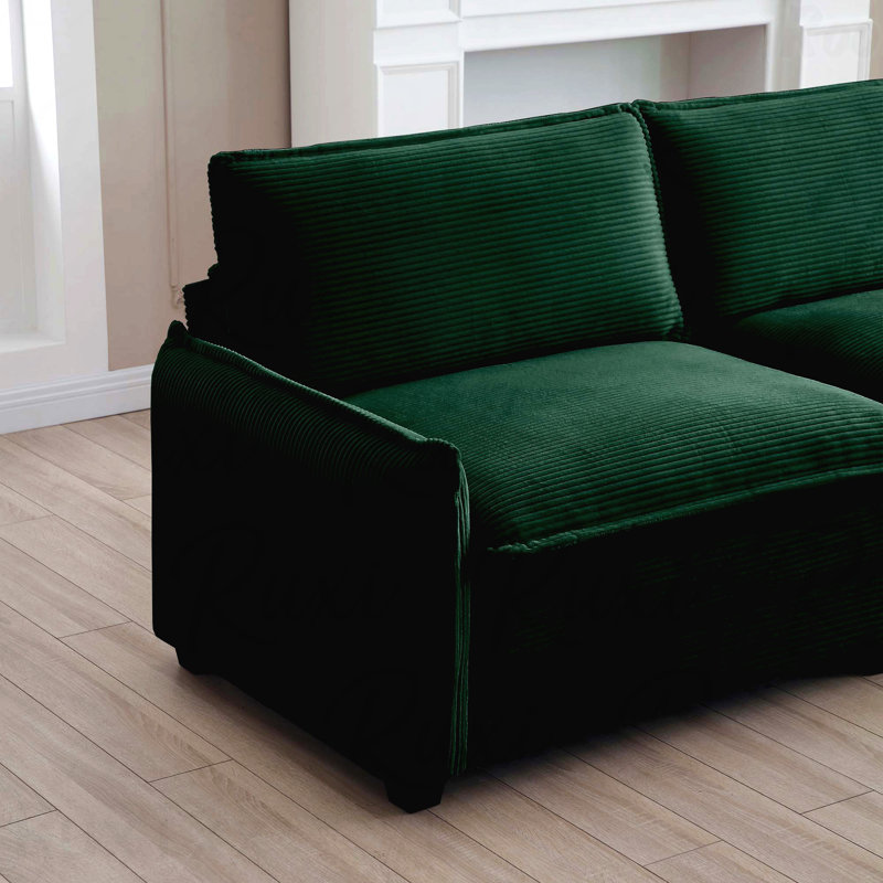 Corduroy Upholstered Ottoman Footstool - Compatible With 2/3/4 Seater Sofas, Green