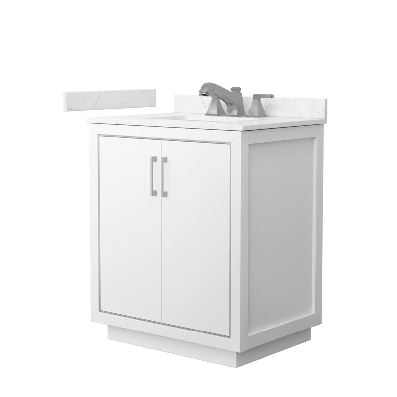 Icon 30" Freestanding Single Bathroom Vanity with Cultured Marble Top, White, Matte Black, Carrara Cultured Marble
