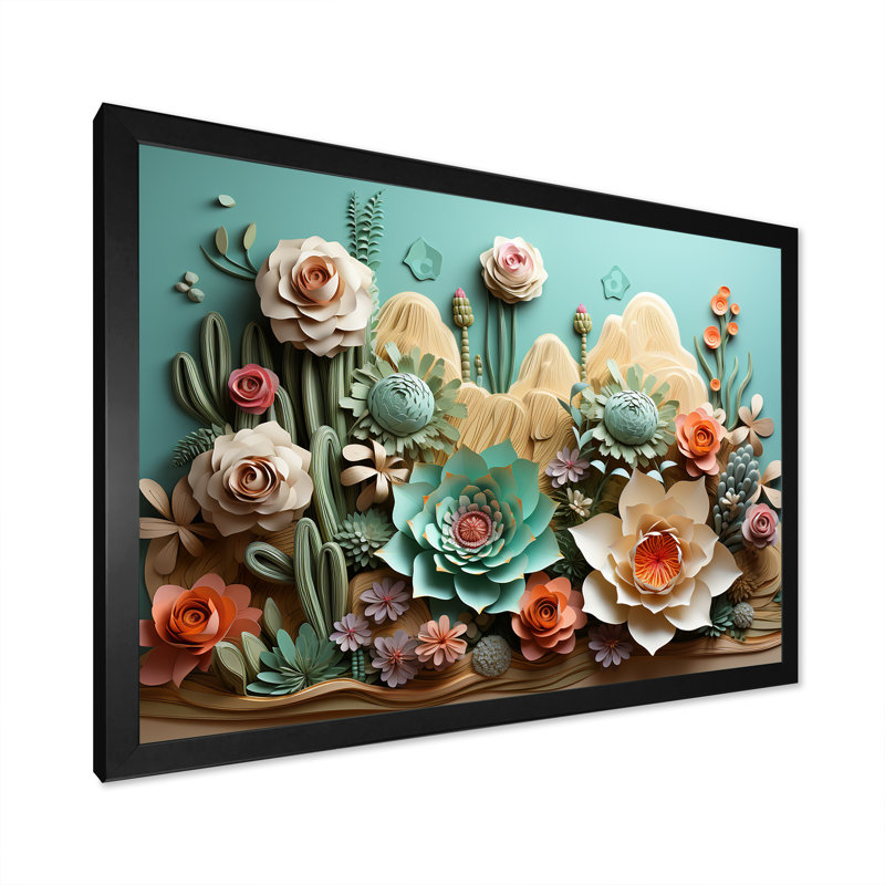 " Cactus Mint Mirage ", Black Single Picture Framed, 24" H x 32" W x 1" D