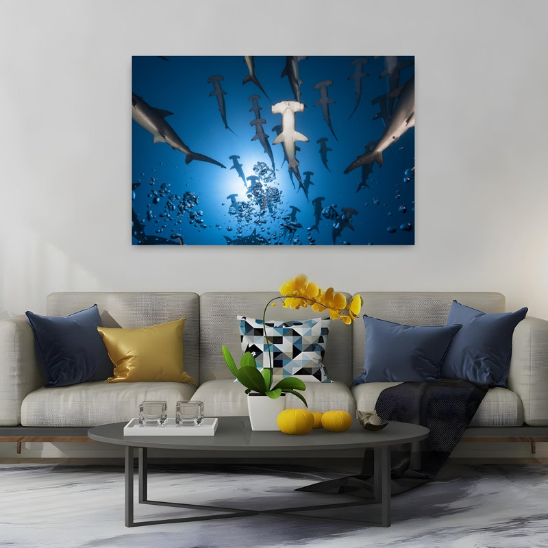Hammerhead Shark Abstract Contemporary Shark Landscape Nature Wall Art Print, 101.6cm H x 152.4cm W