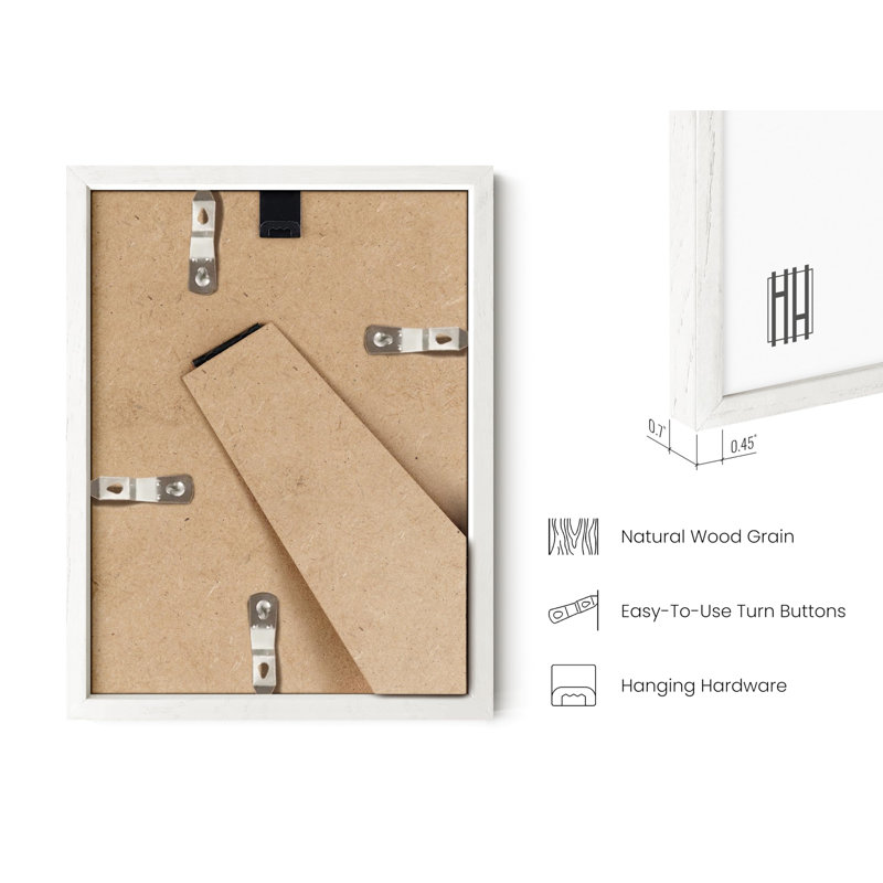 Cadre photo en bois, Blanc, 6" W x 8" H