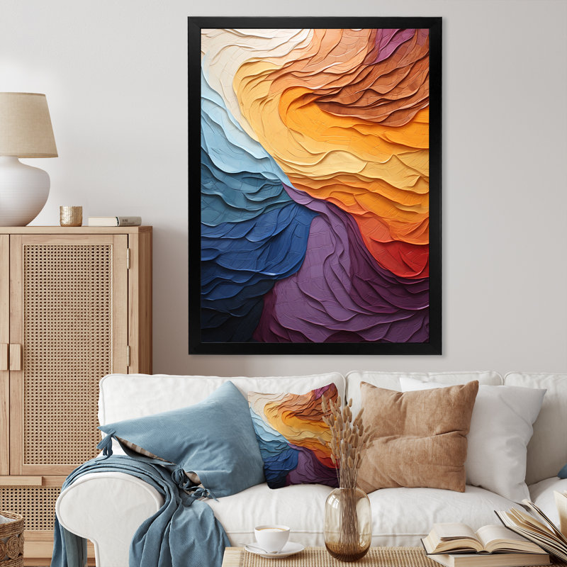 «Yellow Orange Lyrical Abstraction Lyrical Sunset I - Lyrical Abstraction, reproduction d'art sur toile, Cadre photo noir