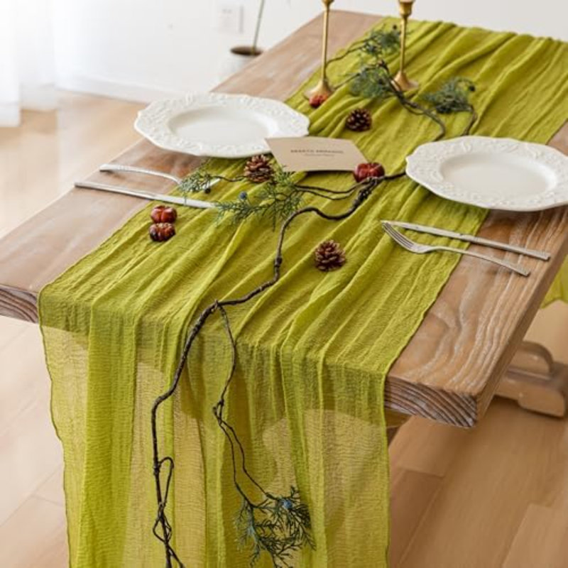 Chemin de table en mousseline vert mousse (3 pièces), 3 mètres, pour décoration de fête ou d'intérieur