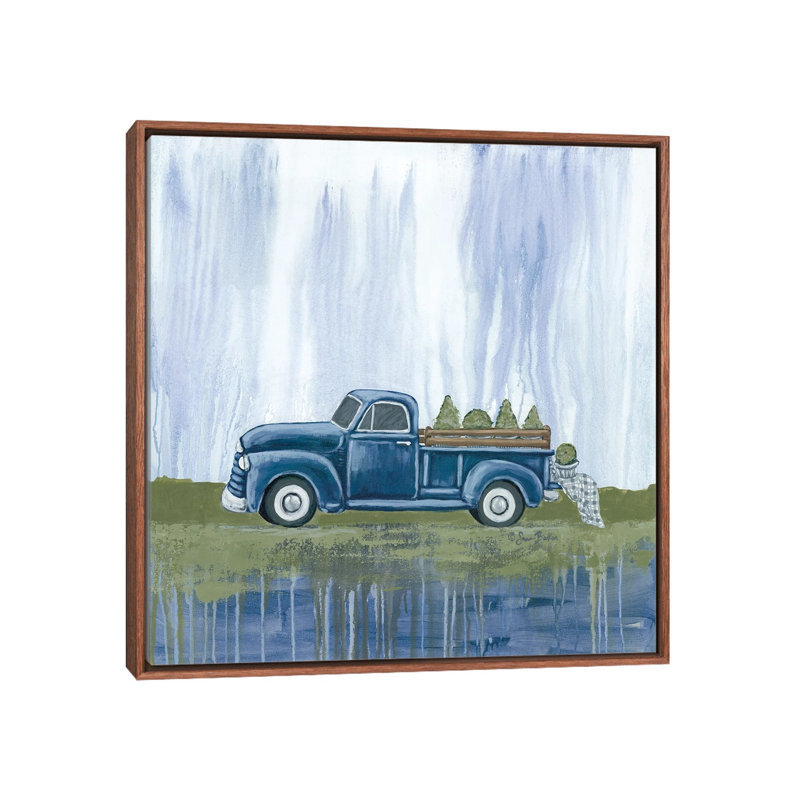 Blue Garden Truck by Sara Baker - Painting on Canvas, 66.04 cm H x 66.04 cm W, Brown Floater Frame