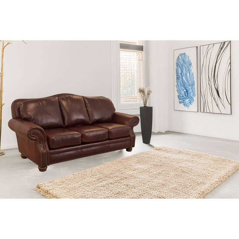 Somto 96" Genuine Leather Rolled Arm Sofa, Brompton Brown Genuine Leather