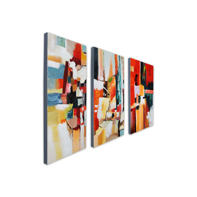 Bernadete Abstract Multicolor Graffiti Tris - 3 Piece Wrapped Canvas Painting