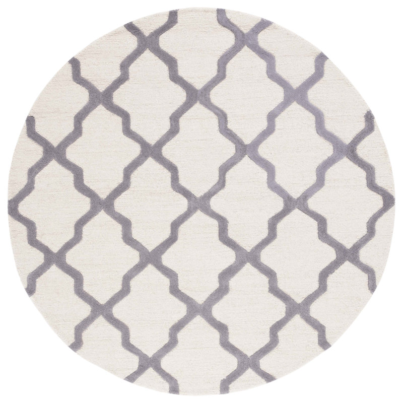 Cannen Hand Tufted Wool Geometric Rug, Round 4', Ivory/Silver