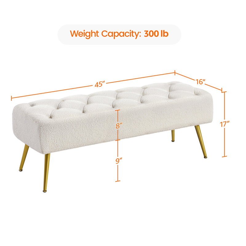 Italee Modern Versatile Tufted Velvet  Bench with Gold Metal Legs,  Upholstered Footstool, Ivory