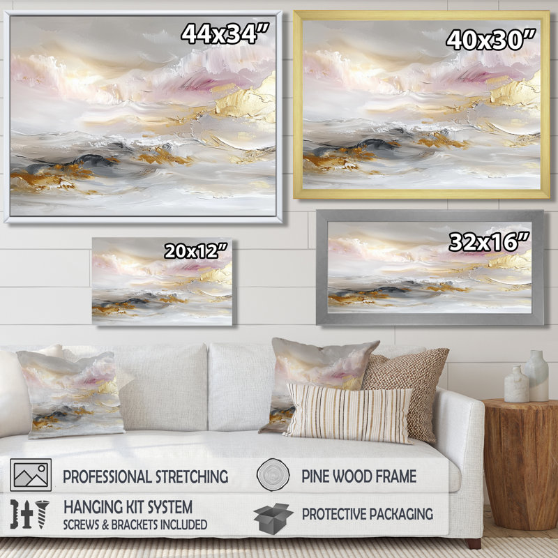 «Pure Golden Minimalisme Coastal Landscape III - plage côtière», art mural, H 24 po x l 32 po, Cadre simple, Argent argent